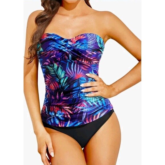 Holipick Women's S Purple Leaf Tankini Swimsuit 2-Piece Tummy Control - Picture 1 of 5